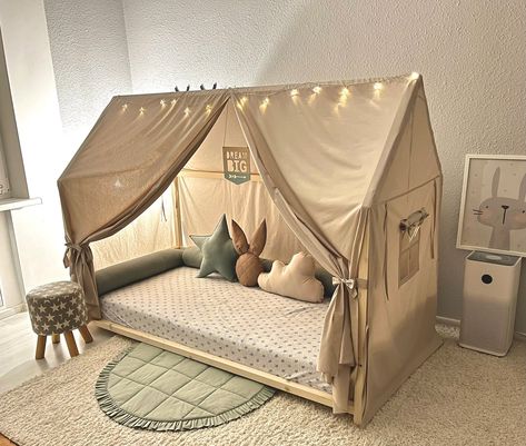 Canopy for House Bed 🔆 #MontessoriBed #ChildFurniture #ToddlerRoomDecor #NaturalMaterials #WoodenToys #KidsRoomInspiration #MontessoriHome #EcoFriendlyKids #ToddlerSleep #ParentingIdeas House Bed Canopy, Bed Kind, Baby Bed Canopy, Bed Montessori, Montessori House Bed, Toddler House Bed, Montessori House, Tent Bed, Canopy Bed Curtains