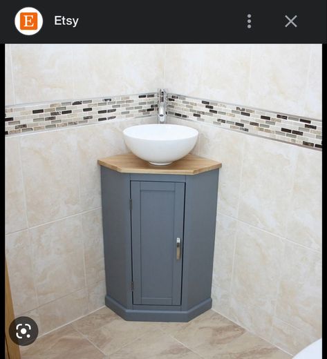 Rustic Cloakroom, Corner Sink Cabinet, Grey Bathroom Paint, Cloakroom Ideas, Reclaimed Wood Bathroom Vanity, Ceramic Wash Basin, Toilet Closet, Oak Vanity Unit, Small Downstairs Toilet