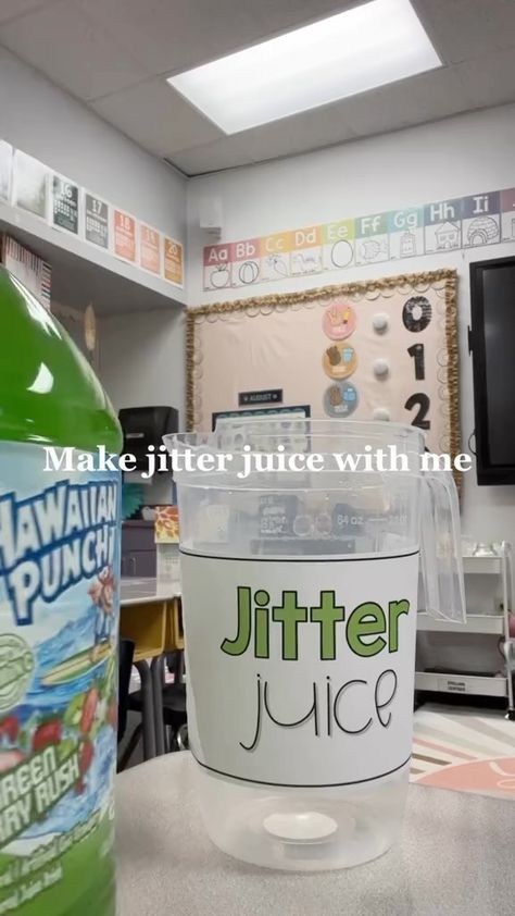 Here’s how I make my jitter juice! ✨💚 #teachertips #teachersofig #jitterjuice #firstdayofschool #funclassroom #classroomactivities | Instagram Holes Classroom Transformation, Jitter Juice Recipe, Jitter Juice Activities First Day, Blurt Jar Classroom, First Day Jitters Activities 3rd Grade, Jitter Juice, Classroom Vibes, Beginning Of Year, Elementary Classroom Decor