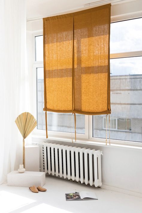 55''/140cm Wide Amber Linen Roll up Blind, Linen Window Blind With Ties, Linen Roller Shades, Linen Noren Drape, Rod Pocket Linen Panel - Etsy Curtain Roller Blinds, Swedish Blinds, Tie Up Shades, Tea Towel Gift, Green Curtains, Roller Shades, Window Shades, Linen Curtains, Blinds For Windows