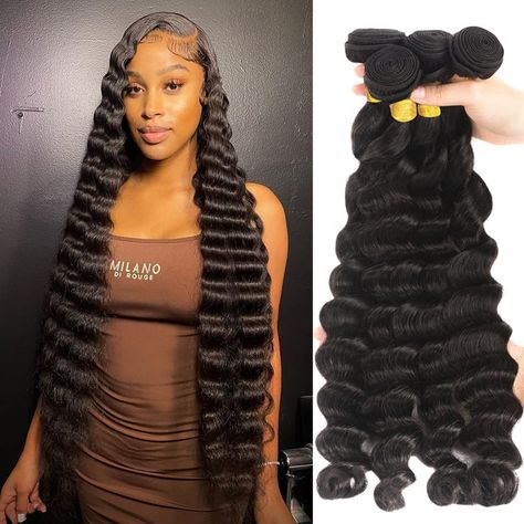 20 22 24 26 Inch 100% Unprocessed Brazilian Virgin Human Hair Bundles Loose Deep Wave Human Hair Weave 4 Bundles Can Be Dyed and Bleached Natural Black Deep Wave Bundles, Deep Wave Human Hair, Glamour Hair, Loose Deep Wave, Deep Wave Hairstyles, Human Hair Bundles, Halloween Fancy Dress, Hair Life, Hair Quality