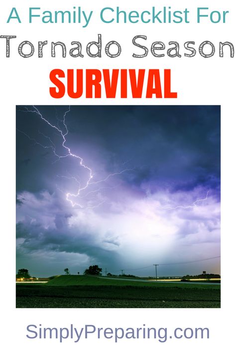 Tornado Survival Checklist for Families.  Step by step information to take the fear out of tornado preparedness and increase your chance of survival.  Safe Places and Emergency Kits. Ideas for Preppers  during natural disasters. Tornado Bag Checklist, Tornado Bag, Tornado Prep, Tornado Preparedness, Tornado Safety, Survival Checklist, Tornado Season, Survival Fire, Survival Techniques