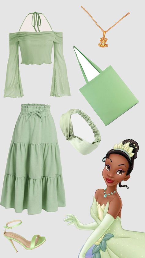 Tiana modern outfit Tiana Aesthetic Outfit, Tiana Disneybound, Tiana Outfit, Tiana Costume, Princess Tiana, Modern Outfits, Simple Outfits, Aesthetic Clothes, Halloween Costume