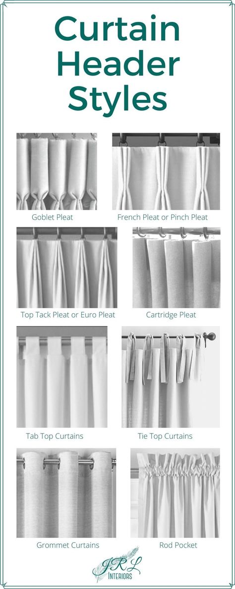 Types Of Curtain Pleats, Types Of Curtains Style, Curtain Pleats Styles, Creative Curtain Ideas, Euro Pleat Curtains, French Pleat Drapery, French Pleat Curtains, Tie Top Curtains, Curtains Style