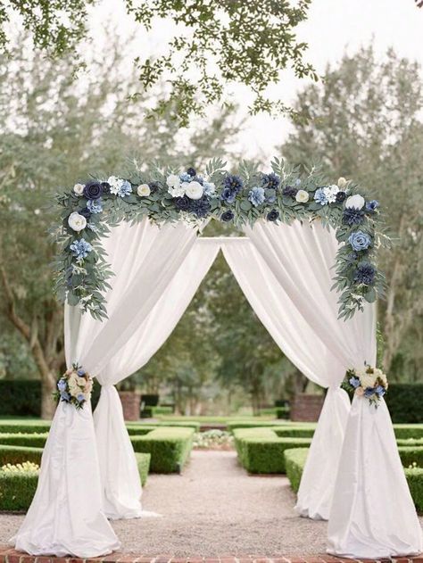 Blue  Collar     Embellished   Home Decor Wisteria Flower Wedding Decor, Blue Floral Arch Wedding, Royal Blue Wedding Arch Ideas, Dusty Blue Wedding Aisle Decor, Arch Decorations Wedding, Dusty Blue And Sage Green Wedding Arch, Light Blue Navy Blue Wedding, Dusty Blue And Navy Wedding Theme Wedding Ceremony Decor, Rustic Wedding Decor Navy Blue