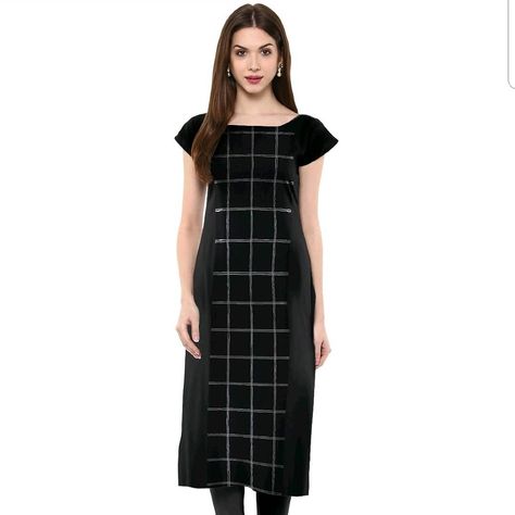 Straight  Black Colored Cap Sleeve And Boat Neck Crepe Kurti Only @749  Color Cap Sleeve Kurti, Kurti Back Neck Designs, Crepe Kurti, Back Neck Designs, Boat Neck, Black Fabric, Cap Sleeve, Neck Designs, Cap Sleeves