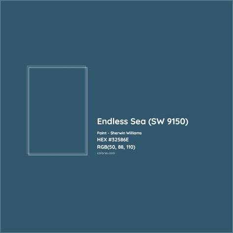 HEX #32586E Endless Sea (SW 9150) Paint Sherwin Williams - Color Code Endless Sea Sherwin Williams, Sw Raging Sea, Sw Endless Sea, Sherwin Williams Sea Serpent Exterior, Sherwin Williams Deep Sea Dive, Sherwin Williams Endless Sea, Sherwin Williams Adriatic Sea, Van Deusen Blue, Rgb Color Codes