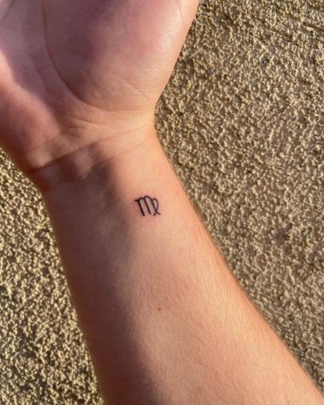 awesome 23 Virgo Tattoos for Zodiac Enthusiasts in 2021 Virgo Minimalist Tattoo Ideas, Tattoos Virgo Zodiac, Virgo Tattoo Wrist, Mini Virgo Tattoo, Virgo Small Tattoo Ideas, Virgo Tattoo Aesthetic, Virgo Wrist Tattoo, Dainty Virgo Tattoos, Minimalist Tattoo Virgo