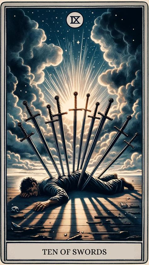 Unlock the profound insights of the Ten of Swords tarot card. Dive deep into its meaning and discover pathways to resilience and renewal.https://centerspirited.com/tarot/ten-of-swords-card-meaning/ Ten Of Swords Tarot, Suit Of Swords, Ten Of Swords, Love Tarot Spread, Kartu Tarot, Animal Quiz, Swords Tarot, Tarot Book, Online Tarot