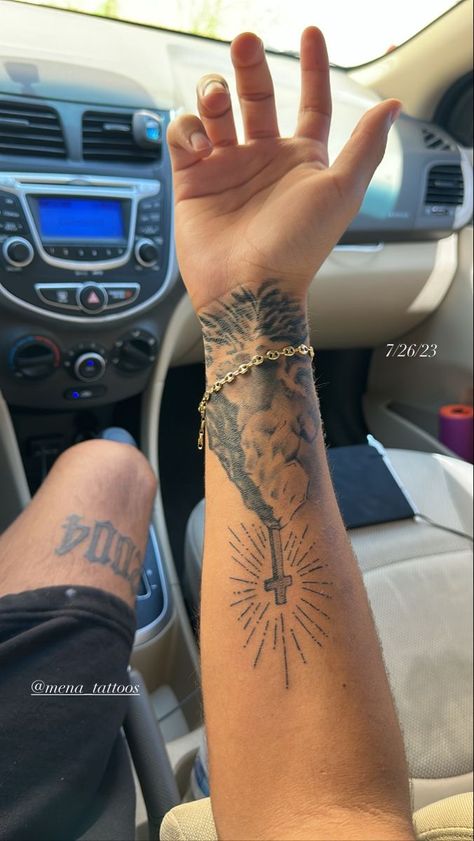 1986 Roman Numeral Tattoo, Tattoo Ideas For Men God, Christian Tattoos For Men Arm, Outside Forearm Tattoo Men, Den Makeover, Vintage Bible, Christian Sleeve Tattoo, Simple Tattoos For Guys, Roman Numeral Tattoos