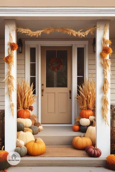 Transform your porch with these charming DIY cornstalk decorations that capture the essence of fall.#FallDecor #DIY #Cornstalks #Gourds #AutumnVibes Cornstalk Decor, Fall Mantle Decor, Fall Mantle, Favourite Season, Halloween Outdoor, Fall Outdoor Decor, Outdoor Decorations, Fall Outdoor, Fall Decorations