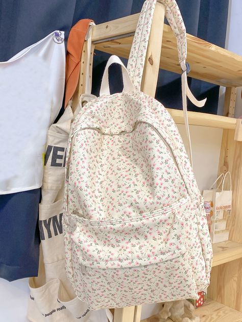 Multicolor Preppy Collar  Polyamide Floral Functional Backpack Embellished   Women Bags Floral Backpacks For School, Mochila Coquette, Cute Casual Outfits For School, Vsco Backpack, Coquette Backpack, Cute Book Bags, Cute Bookbags, Cute School Backpacks, Backpacks Preppy