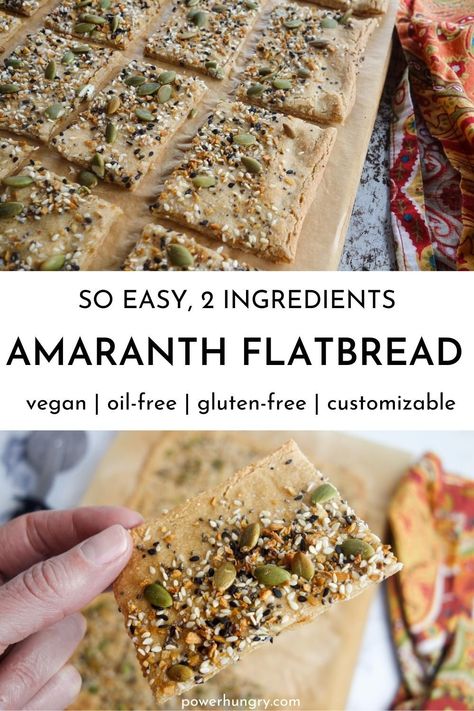 2 photo collage showing pieces of amaranth flatbread Amaranth Recipes, Gluten Free Naan, Vegan Flatbread, Easy Pizza Crust, Yeast Free Breads, 2 Ingredient Recipes, Wfpb Recipes, Gluten Free Recipes Bread, Gluten Free Egg Free