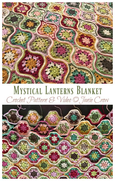 Mystical Lanterns Blanket Crochet Pattern [Video] - Crochet & Knitting Scrap Buster Crochet Blanket, Vintage Crochet Blanket, Crochet Blanket Vintage, Crochet Snail, Modern Crochet Blanket, Crochet Bedspread Pattern, Blanket Crochet Pattern, Crochet Blanket Designs, Crochet Motif Patterns