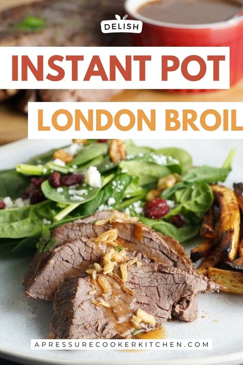 Make a perfectly tender and juicy London broil in your Instant Pot. Easy and mouthwatering! 🥩 #LondonBroil London Broil Pressure Cooker, Cooking London Broil, London Broil Recipes, London Broil, Beef Roast, Using A Pressure Cooker, Instant Pot Pork, Beef Stock, Herbs And Spices