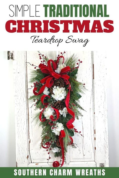 Wreath Making Business, Diy Swag, Holiday Swag, Designer Christmas, Teardrop Swag, Christmas Berries, Classic Christmas Decorations, Christmas Swag, Swag Wreath