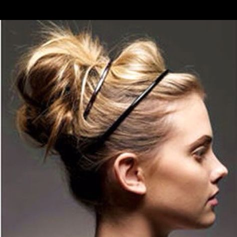 Headband & Bun Cute Lazy Hairstyles, Updo With Headband, Double Headband, Easy Updos For Medium Hair, Lazy Hairstyles, Up Dos For Medium Hair, Ombré Hair, Messy Bun Hairstyles, Holiday Hairstyles