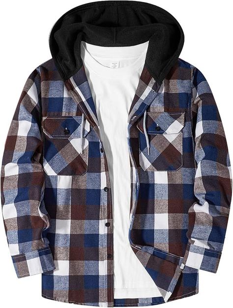 Make a statement with this fashionable fall outfit for men. Trendy, stylish, and perfect for the season. #MenFashion #FashionTrend #MyType Flannel Hoodie, Plaid Hoodie, Shirt With Pocket, Hooded Flannel, Hoodie Pattern, Shirt Tucked In, Shirts Long Sleeve, Fall Plaid, Mens Flannel Shirt