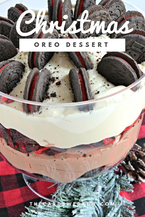 Christmas Oreo Trifle, Christmas Tree Trifle Desserts, Oreo Trifle, Christmas Oreo, Chocolate Pudding Cookies, Christmas Dinner Desserts, Oreo Desserts, Oreo Dessert Recipes, Christmas Meals