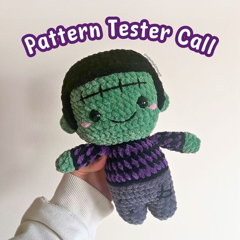 FRANKIE THE FRANKENSTEIN PATTERN TESTER CALL 📢 [OPEN] I’m hoping I can get a few people to test my Frankenstein pattern!!! It’s a fairly simple pattern and works up pretty quick so it shouldn’t take too long to make 😁 Please read the conditions and how to apply below! 💕 CONDITIONS: ✿ have the time to finish crocheting this project by October 18th ✿ share your finished product as a post or reel when the pattern gets released! ✿ PROVIDE FEEDBACK :) ✿ be willing to be added to an insta group ... Bulbasaur Crochet Pattern, Frankenstein Crochet, Crochet Frankenstein, I Frankenstein, Kawaii Monster, Halloween Amigurumi, Pokemon Crochet Pattern, Frankenstein Halloween, Crochet Lovers