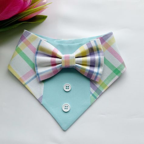 Spring Dog Tuxedo Bandana, Plaid with blue, Bandana with bow tie for dogs, Easter cute dog boy accessories Boy Dog Bandana, Easter Dog Bandana, Dog Tuxedo Bandana, Dog Sale, Dog Bandana Diy, Boy Dog Clothes, Dog Clothes Patterns Sewing, Bandanas Diy, Bow Tie For Dogs