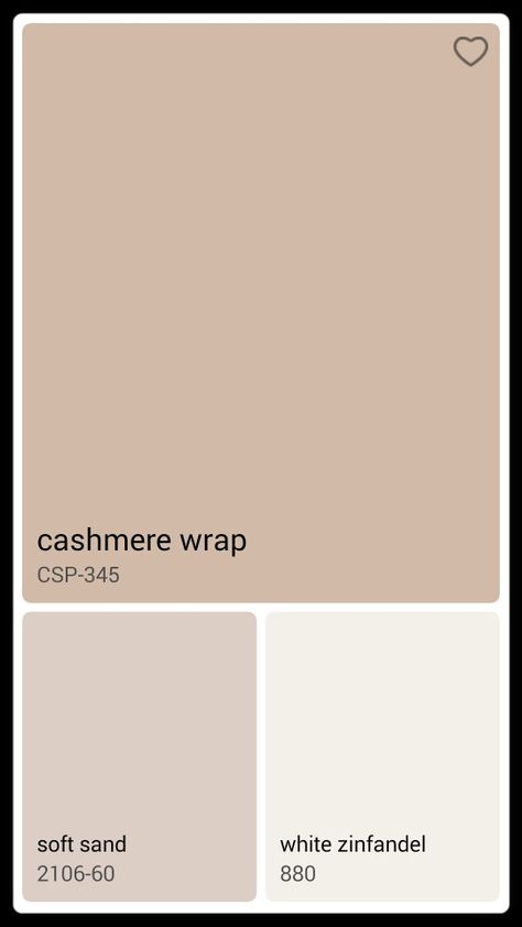 Coordinating colors with Cashmere wrap Cashmere Colour Scheme, Cashmere Colour Palette, Cashmere Wrap Benjamin Moore, Cashmere Color Palette, Cashmere Kitchen Colour Scheme, Wall Paint Colour Combination, Tan Paint Colors, Urban Furniture Design, White Zinfandel