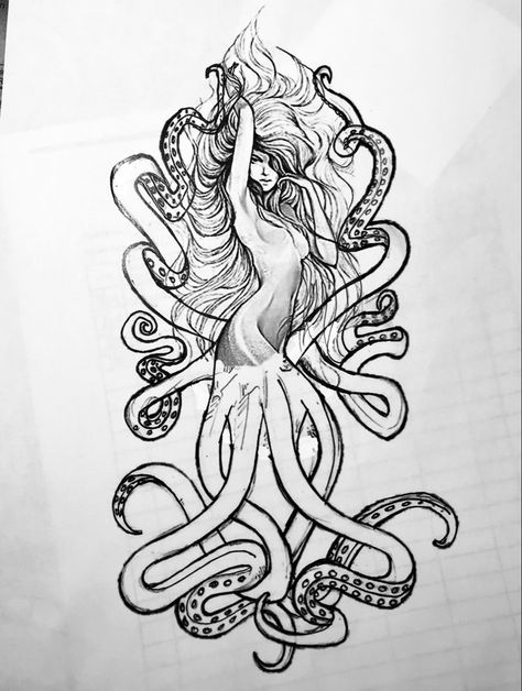 Octopus Woman Tattoo, Mermaid With Octopus Tattoo, Medusa Octopus Tattoo, Octopus Mermaid Tattoo, Women Octopus Tattoo, Scylla Tattoo, Mermaid And Octopus Tattoo, Mermaid Octopus Tattoo, Sea Witch Tattoo