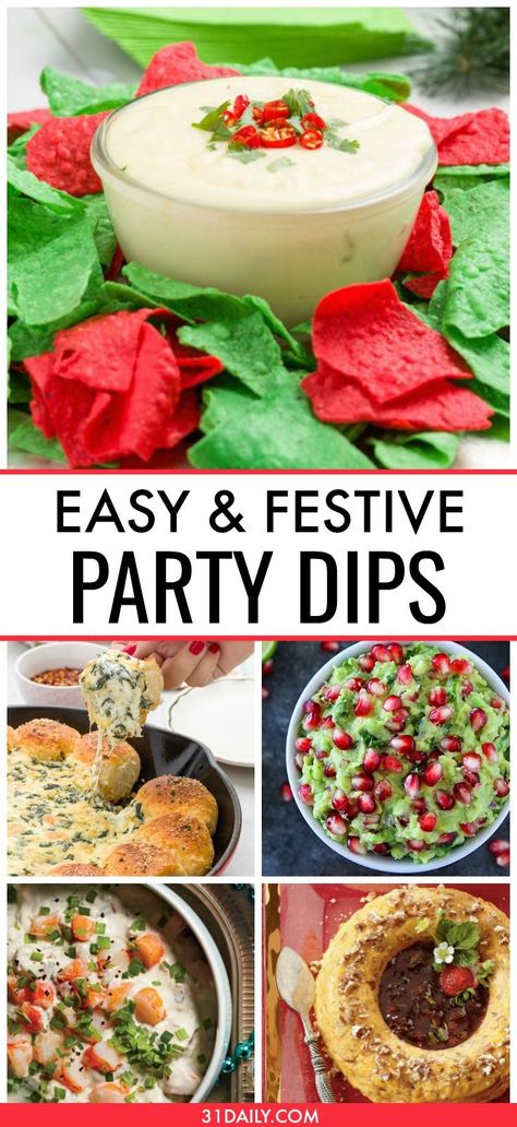 Get ready for the holidays with these Easy, Festive Party Dips and Spreads You'll Love | 31Daily.com #holidays #partydips #christmas #dips #31Daily Dip For Christmas Party, Christmas Dips, Pomegranate Guacamole, Guacamole Recipes, Christmas Dip, Dips And Spreads, Party Food Spread, Cheesy Appetizer, Shrimp Dip