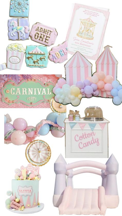 Carnival Pastel Birthday Party, Pink Circus Theme Party, Carnival Themed Party Food, Pink Carnival Cake, Welcome Two The Carnival Girl, Pastel Carnival Theme Party, Pastel Birthday Party, Pastel Circus, Circus First Birthday