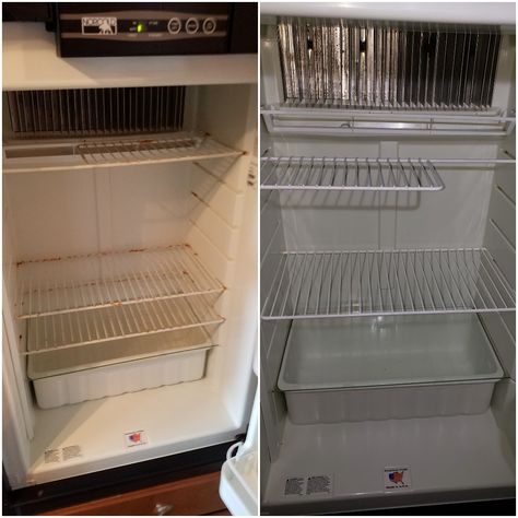 DIY. Detailed directions on how to clean and refurbish the inside of a rusty camper fridge and freezer. Nothing In The Fridge Recipes, No Food Stuff In The Fridge, No Food In Fridge, Empty Freezer, Jenny Boo, Empty Refrigerator, Camper Fridge, Empty Kitchen, Refrigerator Makeover