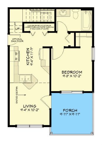 650 Square Foot Board and Batten ADU with Loft - 430822SNG | Architectural Designs - House Plans One Bedroom Cottage With Loft, Small House Plans With Loft, Tiny Home With Loft, 20x30 Cabin With Loft, One Bedroom Barndo With Loft, 12x24 Tiny House Floor Plans, Small Cabin Plans With Loft, 24x24 House Plans Loft, 24x40 Floor Plans With Loft