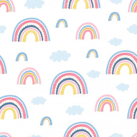 Seamless pattern with rainbow, clouds and hand letters focus on the good for kids Premium Vector Office Decor Luxury, Office Desk Accessories, Poster Christmas, Pattern Rainbow, Rainbow Clouds, Cloud Pattern, Frame Poster, Focus On The Good, Pink Christmas Decorations