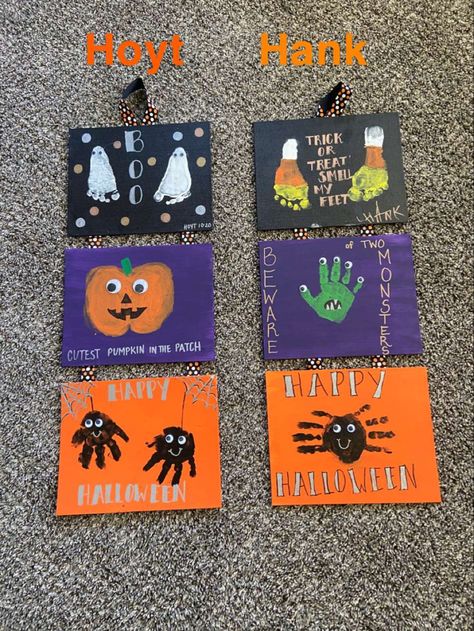 Halloween Craft One Year Old, Halloween Art For One Year Olds, Halloween Paint Craft Toddler, Nursery Halloween Crafts, Newborn Halloween Painting, Kids Halloween Crafts Paint, Family Halloween Crafts, Halloween Crafts For Infants, October Crafts For Toddlers