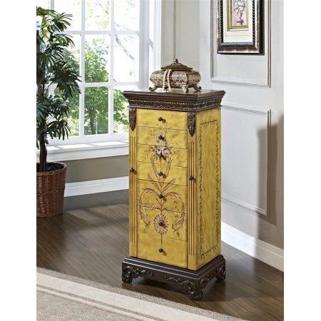 Masterpiece Hand-Painted Jewelry Armoire, Antique Parchment, Gold Painted Wood Jewelry, Painted Jewelry Armoire, Powell Furniture, Standing Jewelry Armoire, French Jewelry, Jewelry Chest, Value City Furniture, Jewelry Cabinet, Painted Jewelry