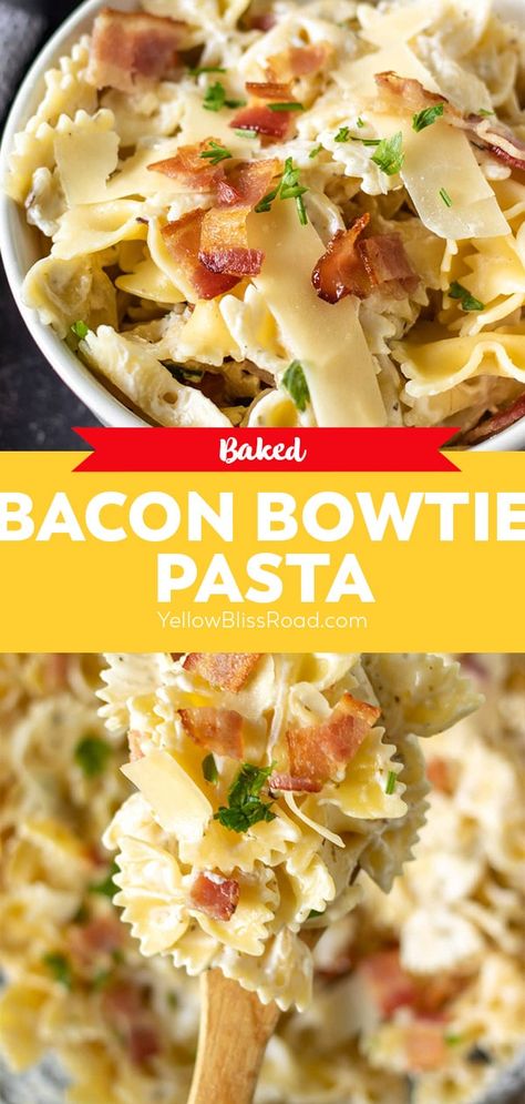 Creamy Bacon Bowtie Pasta Bacon Bowtie Pasta, Bowtie Alfredo Pasta, Baked Bowtie Pasta Recipes, Mini Bow Tie Pasta Recipes, Recipes With Bow Tie Pasta, Creamy Bowtie Pasta Recipes, Bowtie Pasta Recipes Easy, Bowtie Pasta Salad Recipes, Creamy Bowtie Pasta