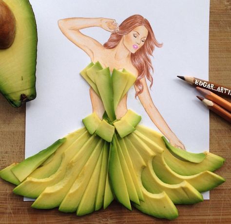 'Avocado Dress' by @edgar_artis| Be Inspirational❥|Mz. Manerz: Being well… Flower Dress Art, Kristina Webb, Tableau Art, Dress Drawing, Creative Artwork, Fashion Art Illustration, Fashion Design Drawings, Fashion Illustrator, Color Pencil Art