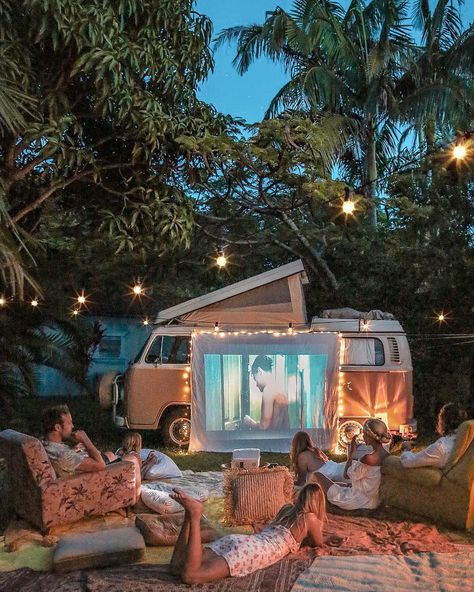 26 Outdoor Cinemas to Turn Your Movie Night Into an Adventure | DIY Your Own Kombi Motorhome, Outdoor Cinema, Combi Volkswagen, Backyard Movie, Van Living, Summer Goals, Summer Bucket Lists, Summer Bucket, Vw Beetle