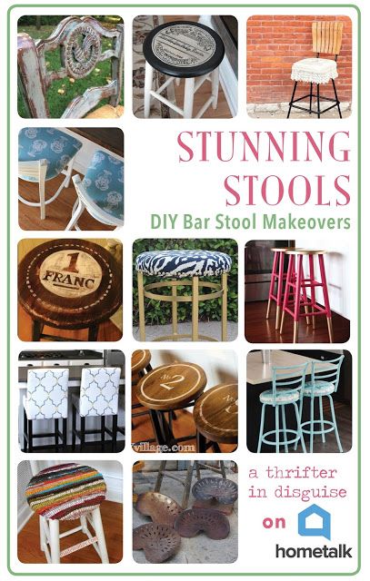 DIY Bar and Counter Stools for Your Home Bar Stools Repurposed, Bar Stool Ideas, Diy Bar Stool, Bar Stool Makeover, Painted Bar, Stool Ideas, Diy Bar Stools, Stool Makeover, Decor Transfers