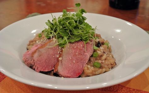 Duck Duck Risotto! - Our Italian Table Duck Risotto, Recipes For Duck, Red Wine Risotto, Duck Leg Recipes, Wine Risotto, Roasted Duck Recipes, Bacon Mushroom, Mushroom Risotto Recipes, Sunday Dinner Recipes