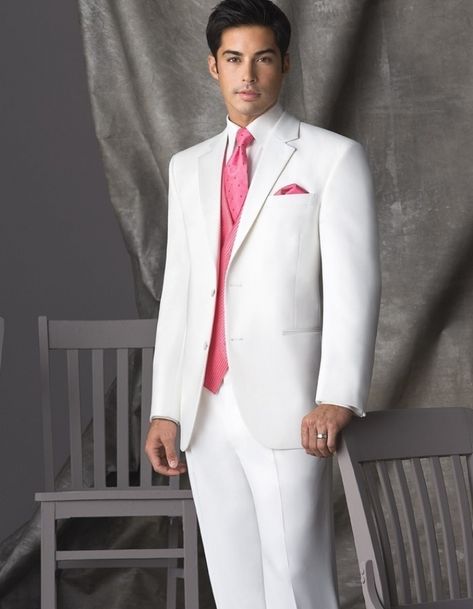 White Prom Tux, Suits Men White, Black And Red Prom Suits, Pink Wedding Suit, Tuxedo Groomsmen, Pink Tux, Red Prom Suit, Wedding Suits For Bride, Prom Tux