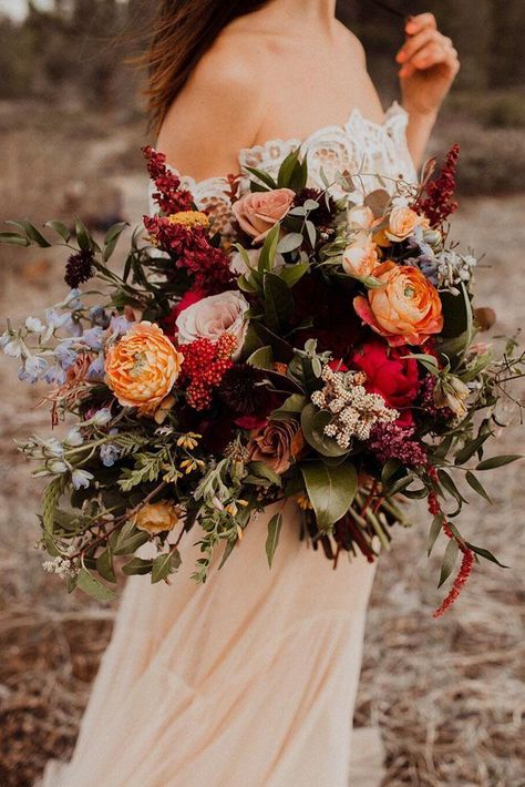 wildflower wedding bouquets autumn bouquets with pink roses orange flowers with greenery and blue flowers kaykroshus #florals #boho #wedding Wildflower Wedding Bouquet, Bridal Bouquet Flowers, Fall Wedding Bouquets, Fall Wedding Flowers, Wildflower Wedding, Wedding Flower Arrangements, Ideal Wedding, Bouquet Of Flowers, Bridal Flowers