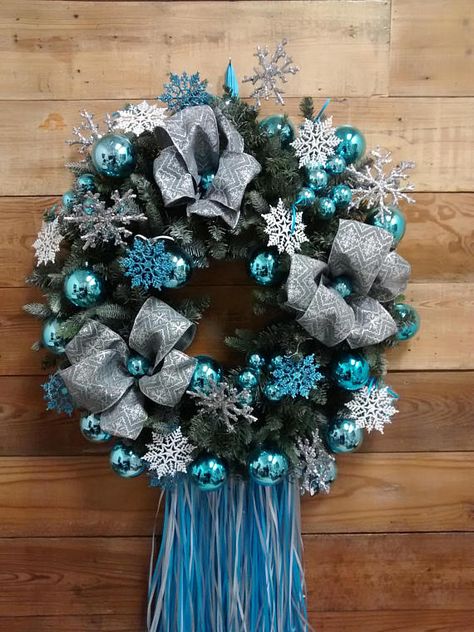 Christmas Wreath-Winter Door Wreath-Winter Decor-Winter Wreath-Holiday Door Wreath-Holiday Decoratio Snowflake Wreaths, White Winter Decor, Blue Christmas Wreath, Blue And Silver Christmas, Joy Wreath, White Christmas Wreath, Snowflake Wreath, Beachy Christmas, Christmas Mesh Wreaths