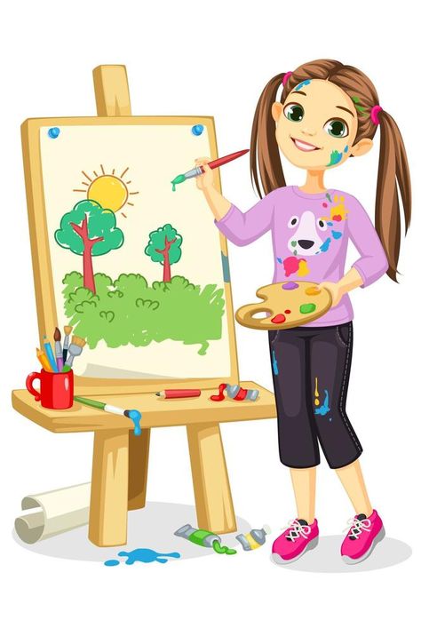 Paint Cartoon, Kids Easel, Illustration Art Nouveau, Character Design Cartoon, Character Design Challenge, Person Drawing, Character Design Girl, Cartoon Hair, Canvas Drawing