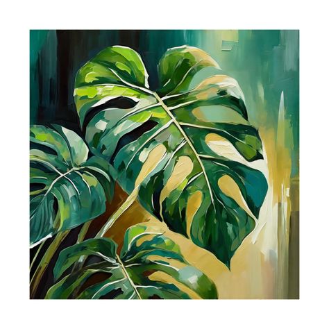 Big Leaf Painting, Monstera Painting Acrylic, Monstera Leaf Painting, Monstera Painting, Abstract Jungle, Jungle Painting, Floral Art Paintings, Leaves Painting, Green Art Print