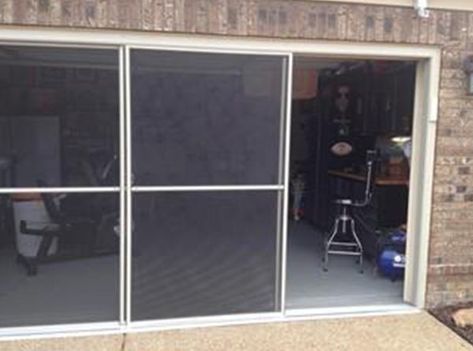 Garage Door Screen, Temporary Door, Garage Business, Garage Screen, Sliding Garage Doors, Garage Screen Door, Outdoor Dining Room, Patio Kitchen, Building Material