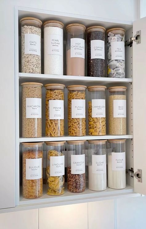 Different Types Of Food, Pantry Jars, Pantry Organisation, House Organisation, Dream Apartment Decor, Kitchen Organisation, Future Apartment Decor, Kitchen Pantry Design, Airtight Food Storage