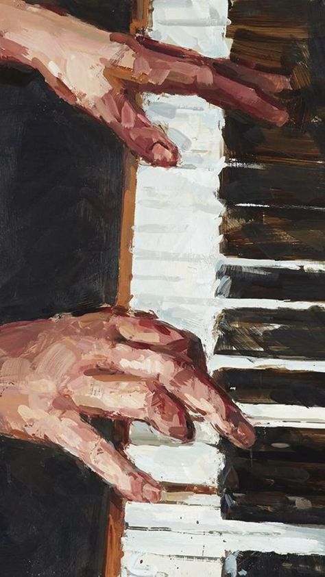 Painting Of Hands Acrylic, Music Artwork Paintings, Pianist Hands, Pianist Aesthetic, Black And White Art Work, Piano Vibes, Black And White Oil Painting, Piano Painting, Music Paintings