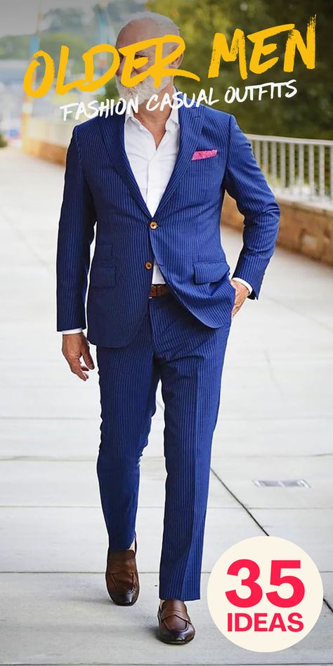 Age is just a number when it comes to fashion. Discover 35 gorgeous fashion ideas for older men that are both stylish and timeless. Perfect for those over 50 who want to maintain their classic look. #OlderMenFashion #TimelessStyle #MenOver50 Men’s Classic Suits, Suit Looks For Men, Older Men’s Fashion, Classy Men Outfits, Old Man Outfit, Old Man Fashion, Fashion Casual Outfits, Older Mens Fashion, Men Over 50