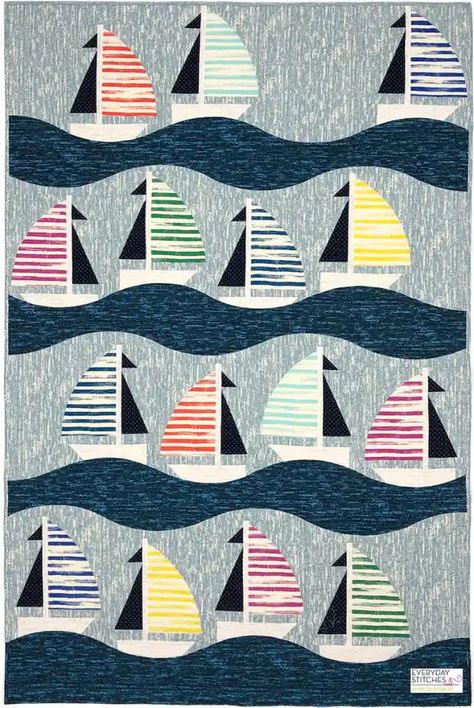 Boy Quilt Patterns, Sailboat Baby Quilt, Easy Quilt Patterns Free, Boat Quilt, Baby Boy Quilt Patterns, Nautical Quilt, Adventurous Design, Charm Quilt, Applique Quilt Patterns