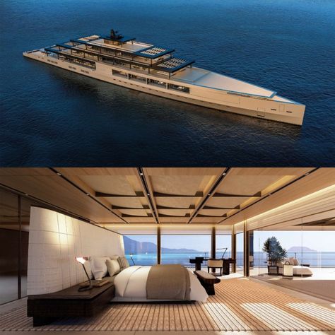 Above is the exterior design, below is the interior design Sinot Yacht, Yacht Architecture, Yacht Stairs, Maritime Architecture, Yacht Flooring, Yacht Concept, Luxury Sailing Yachts, Big Yachts, Expedition Yachts